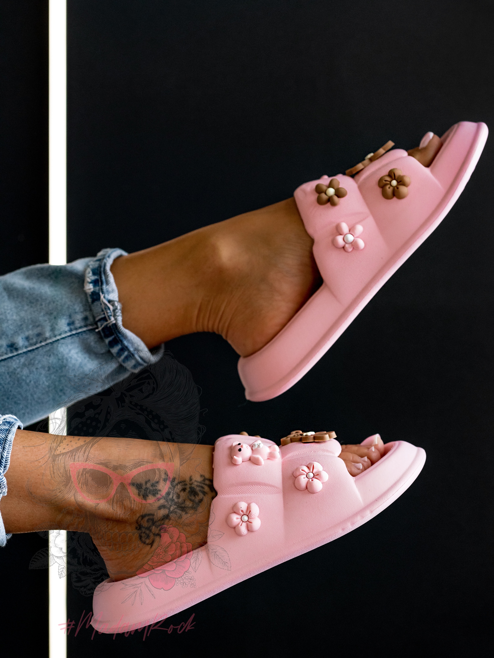 Klapki piankowe z misiami Madam Flobear słodki róż