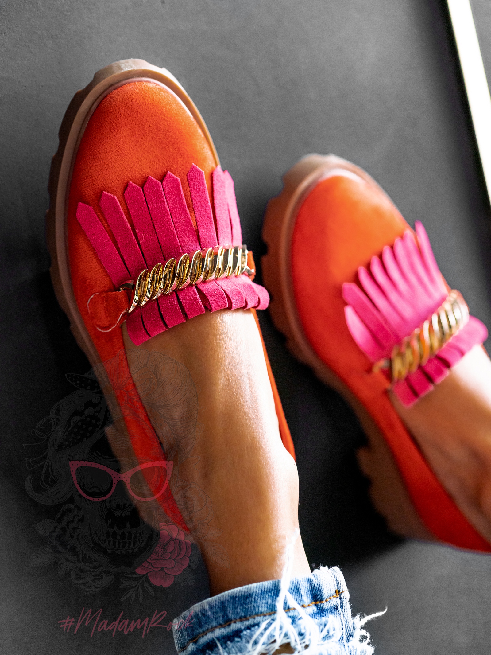 Mokasyny zamszowe Madam Selutto pomarańczowe