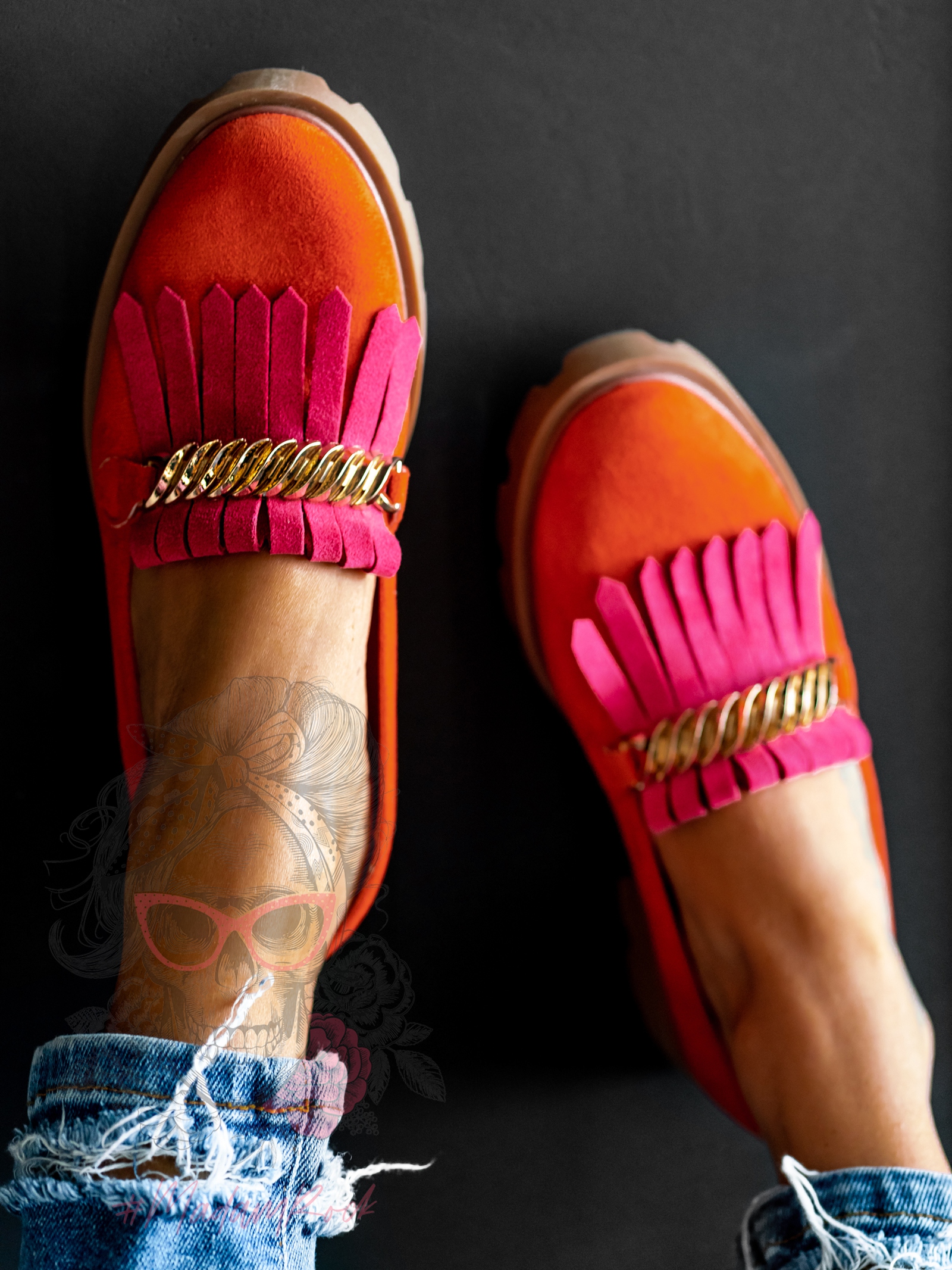 Mokasyny zamszowe Madam Selutto pomarańczowe