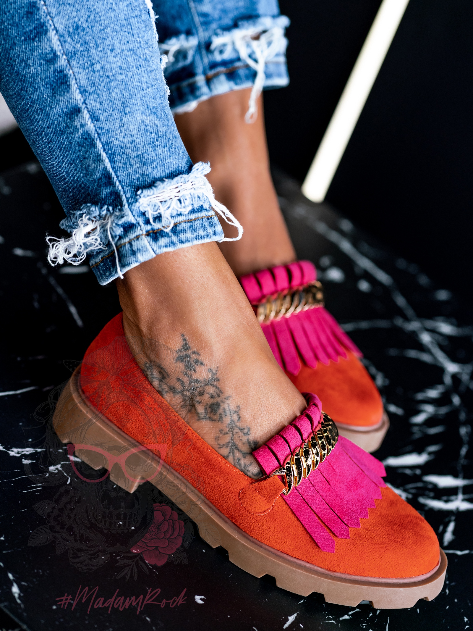 Mokasyny zamszowe Madam Selutto pomarańczowe