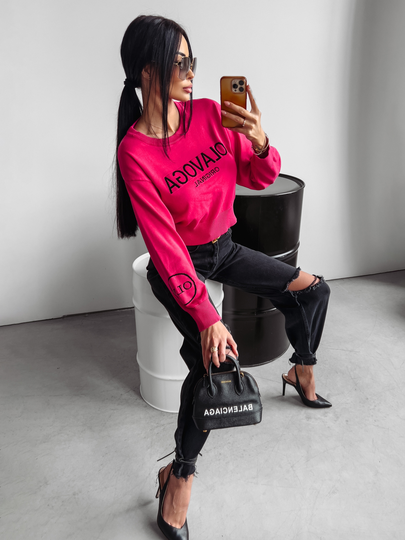 Sweter krótki Kasumi Ola Voga różowy Sweter krótki Kasumi Ola Voga różowy