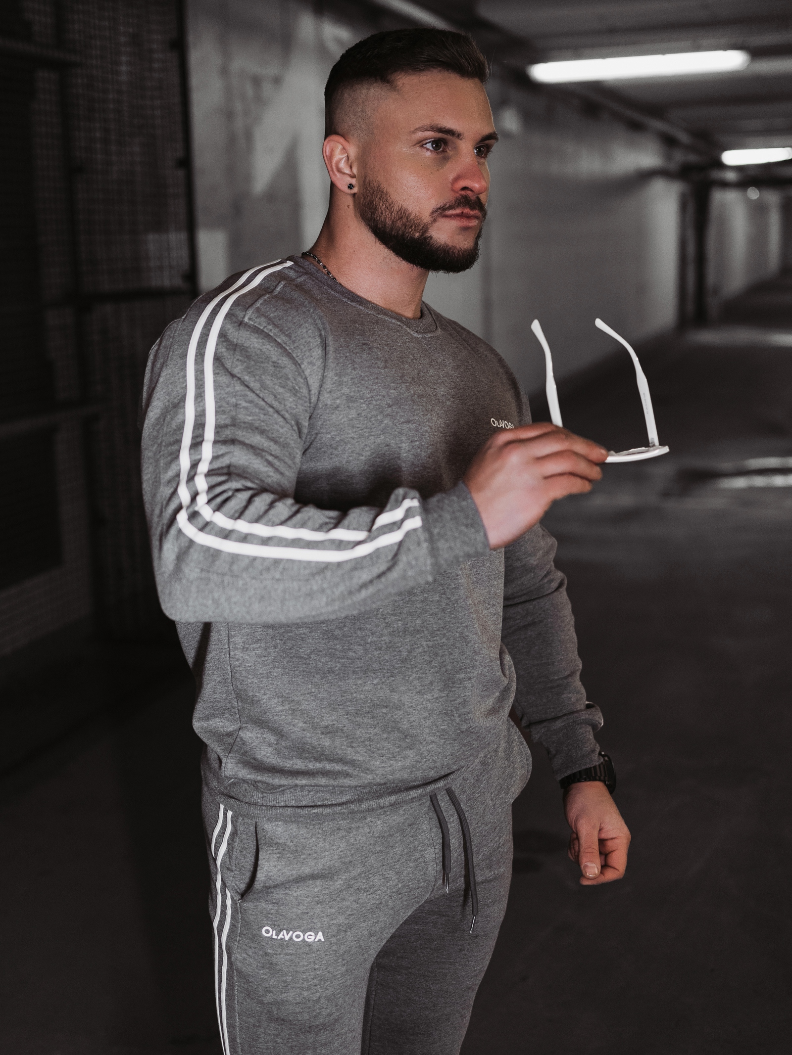 Komplet męski dresowy STRIPES MEN OLAVOGA szary melanż Komplet męski dresowy STRIPES MEN OLAVOGA szary melanż