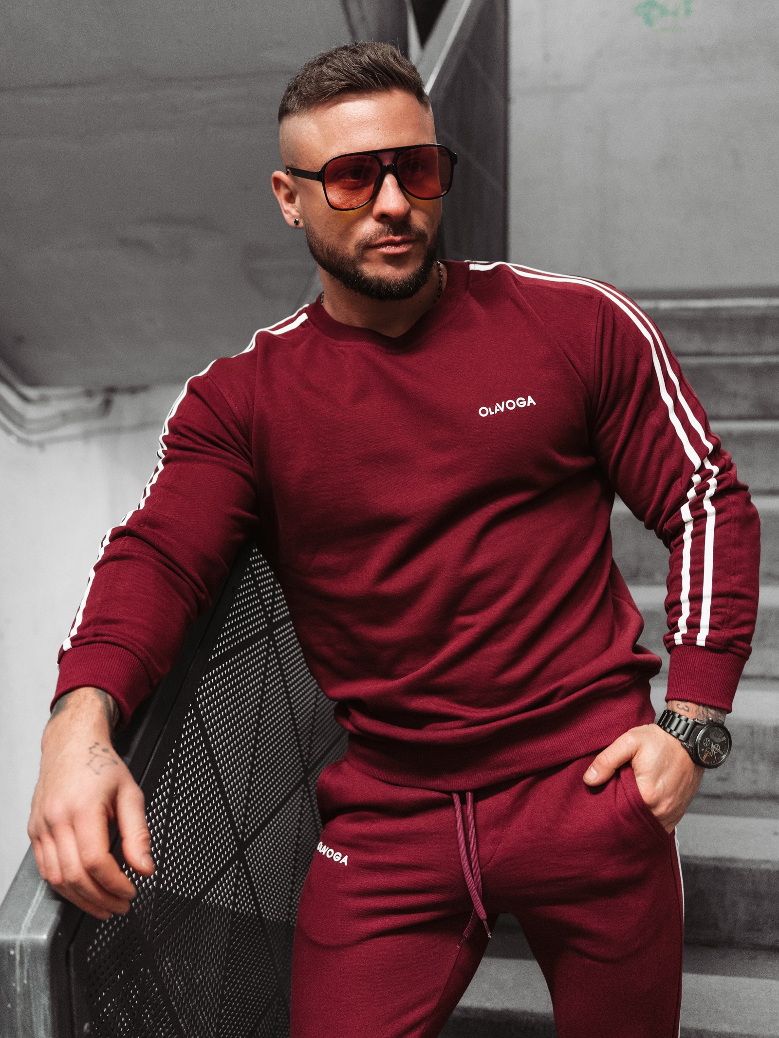 Komplet męski dresowy Stripes Men Ola Voga bordowy