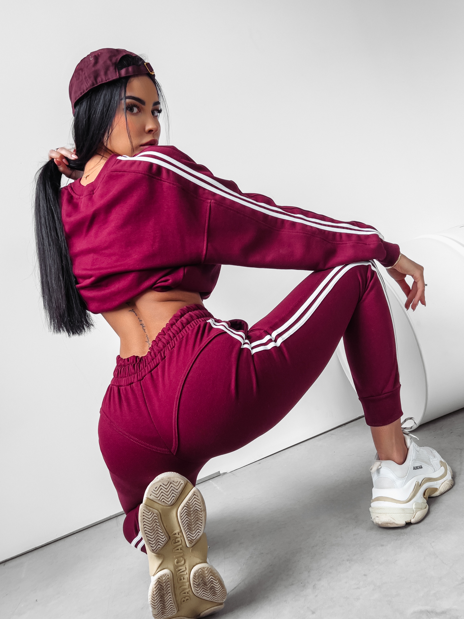 Komplet sportowy bawełniany Stripes Ola Voga bordowy