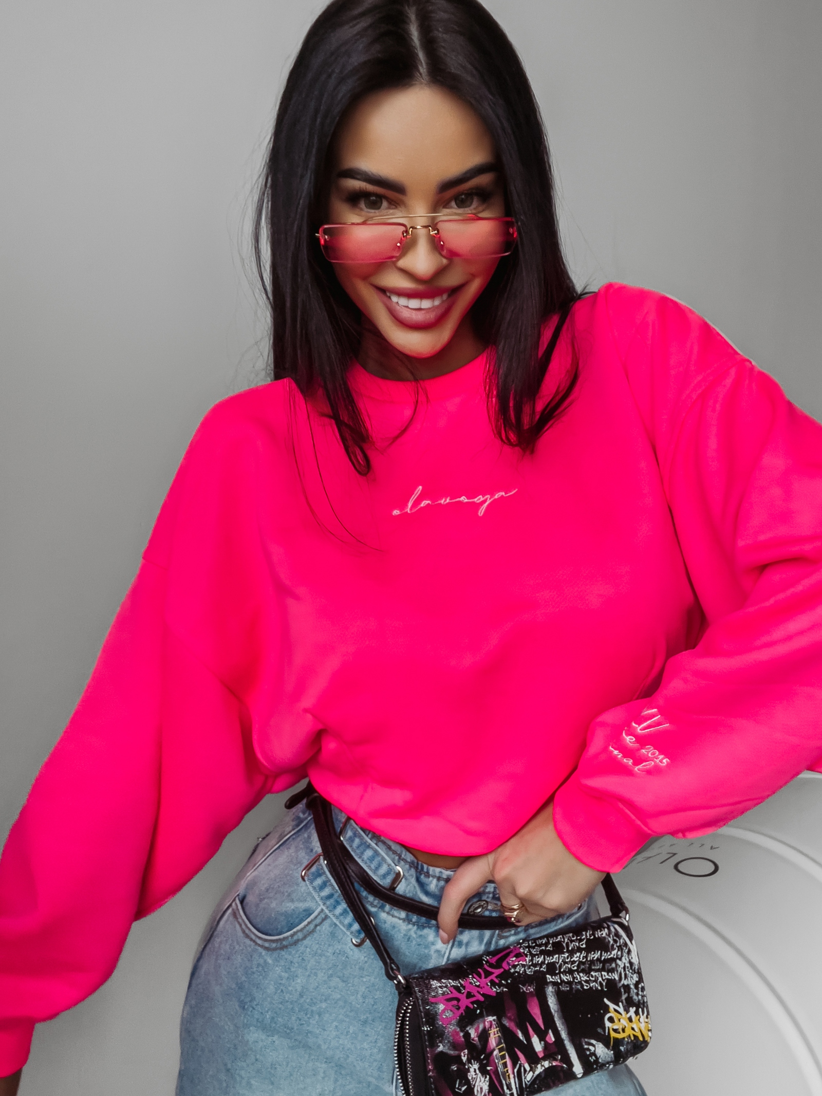 Bluza dresowa Tanes Ola Voga neonowy róż Bluza dresowa Tanes Ola Voga neonowy róż