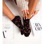Stopki damskie Miś i serduszka czarne