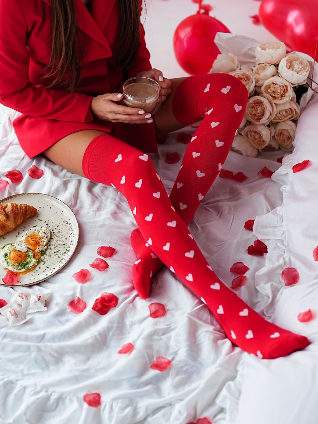 Zakolanówki walentynkowe w serca czerwone