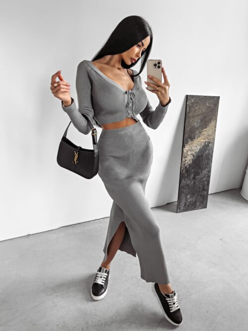 Komplet prążkowany casual Rena Ola Voga szary