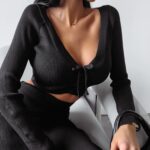 Komplet prążkowany casual RENA OLAVOGA czarny