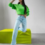 Bluza klasyczna z logo Creme Ola Voga zielona