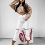 Bluza klasyczna z logo Creme Ola Voga beżowa