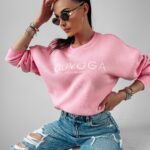 Bluza klasyczna z logo Creme Ola Voga pudrowa