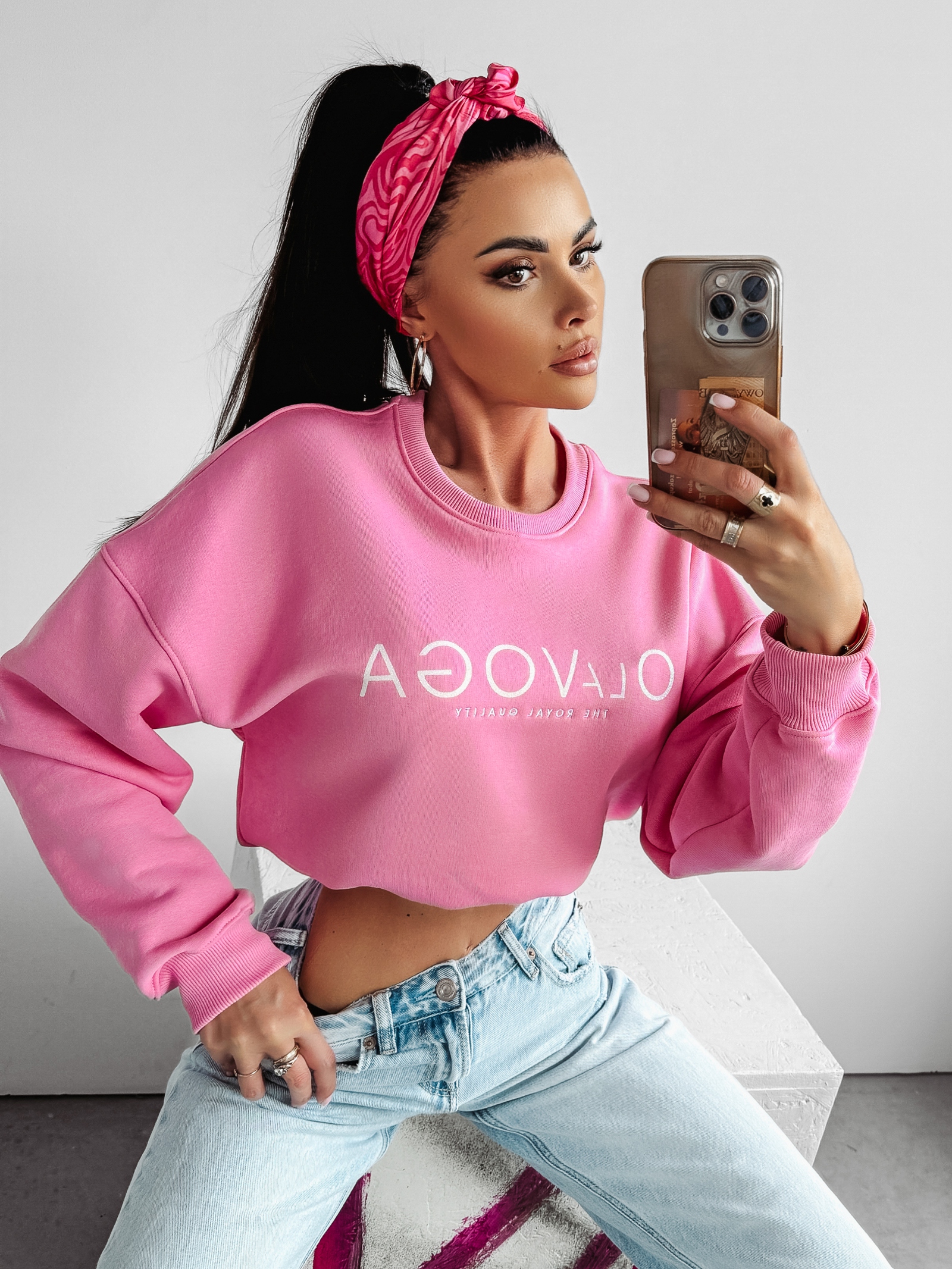 Bluza klasyczna z logo Creme Ola Voga różowa