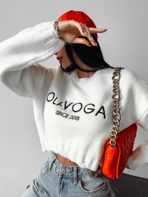 Sweter z poszarpaniem Karo Ola Voga ecru