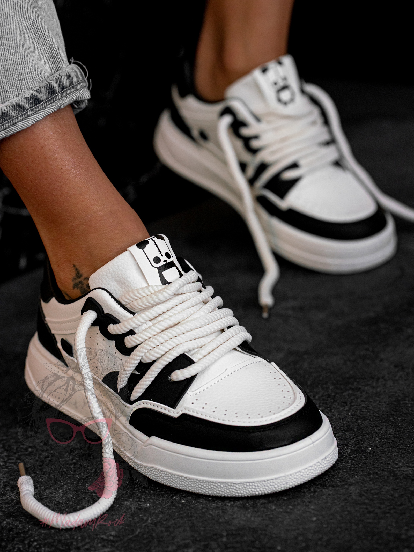 Buty sportowe Madam Panda czarno-kremowe