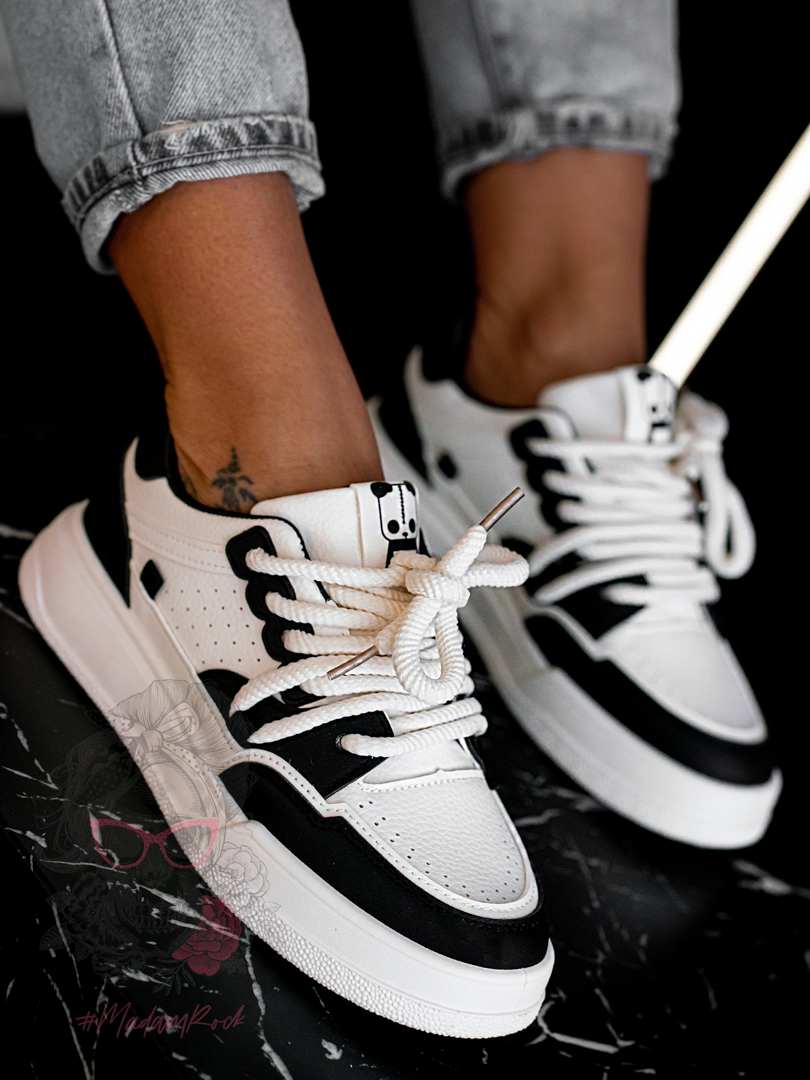 Buty sportowe Madam Panda czarno-kremowe