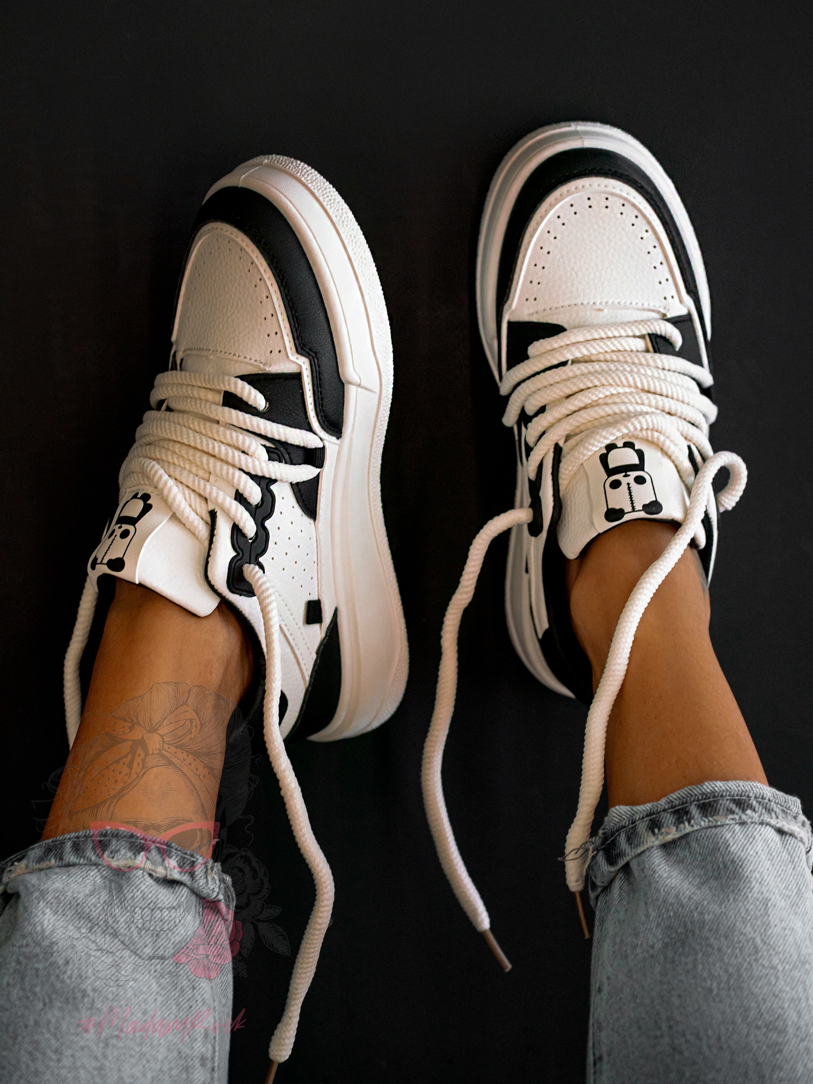 Buty sportowe Madam Panda czarno-kremowe