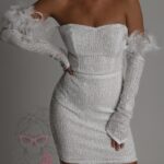 Sukienka cekinowa z piórami NB Cameron biała