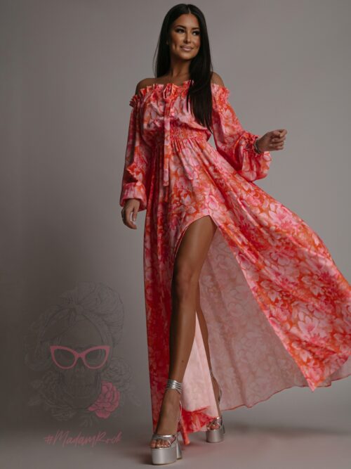 Sukienka wakacyjna maxi NB Miliam różowo-pomarańczowa