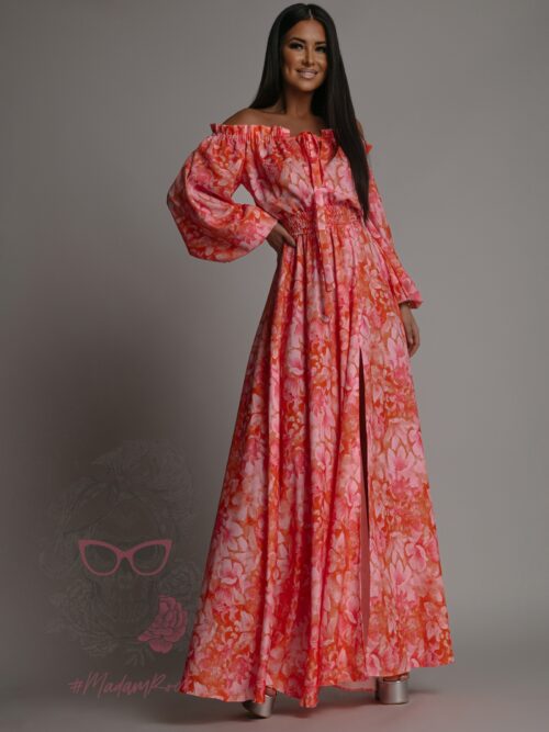 Sukienka wakacyjna maxi NB Miliam różowo-pomarańczowa