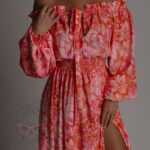 Sukienka wakacyjna maxi NB Miliam różowo-pomarańczowa