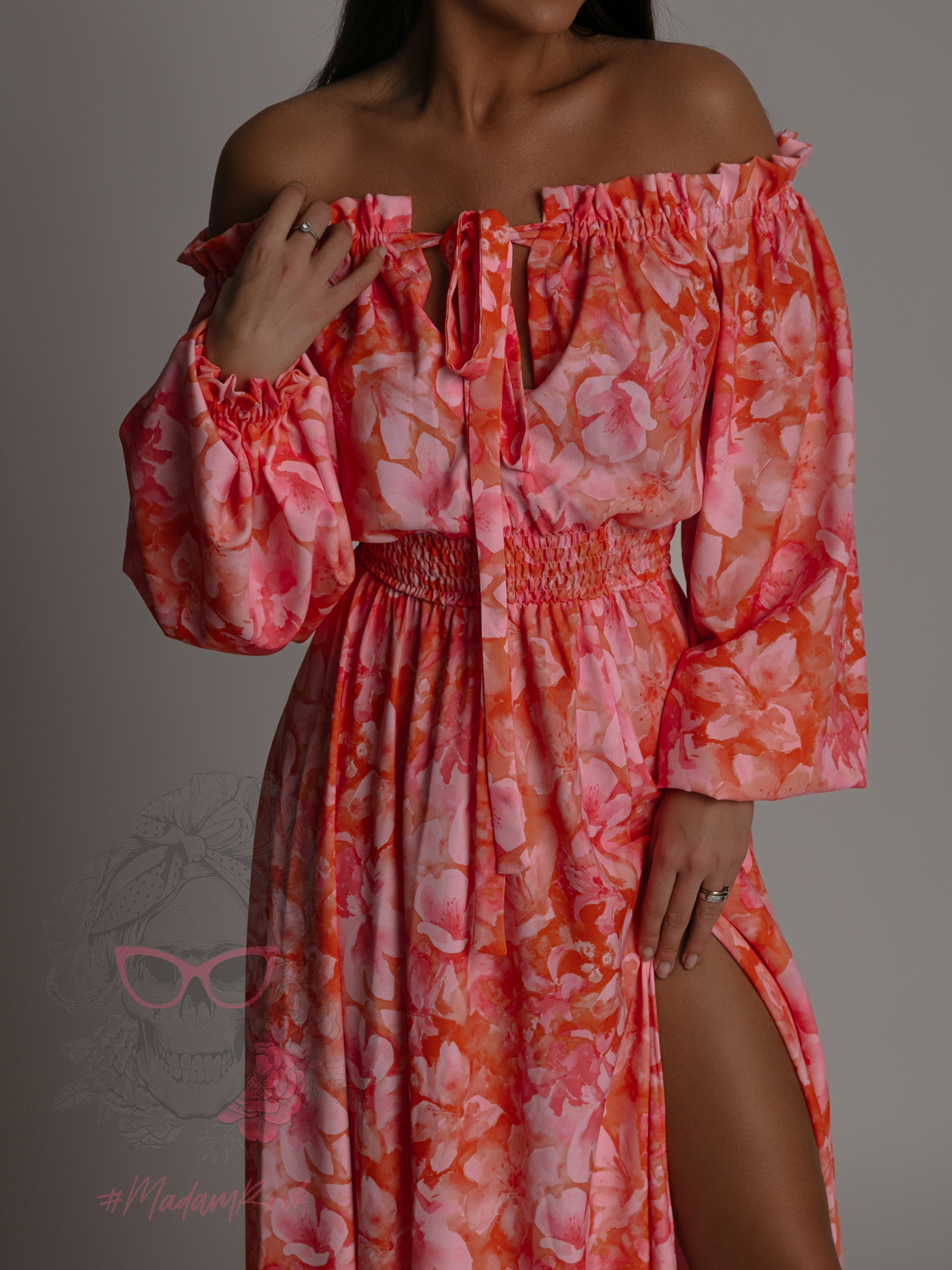 Sukienka wakacyjna maxi NB Miliam różowo-pomarańczowa