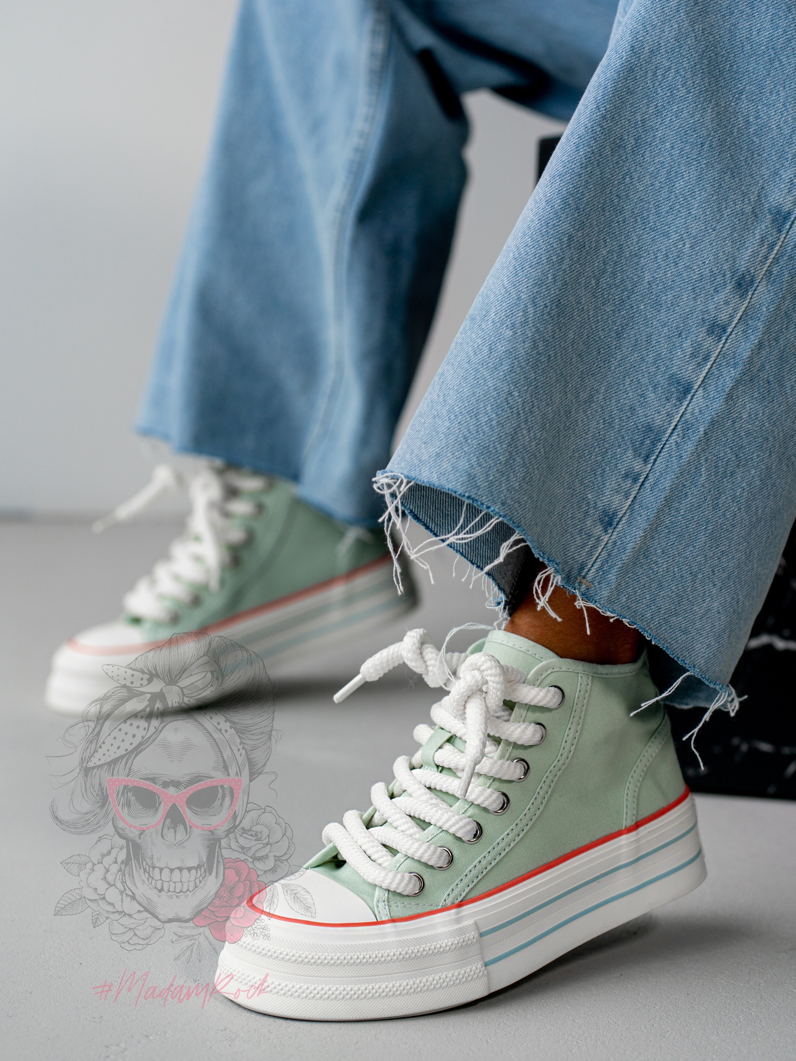 -WYPRZEDANE-Trampki na platformie Rock Opam miętowe