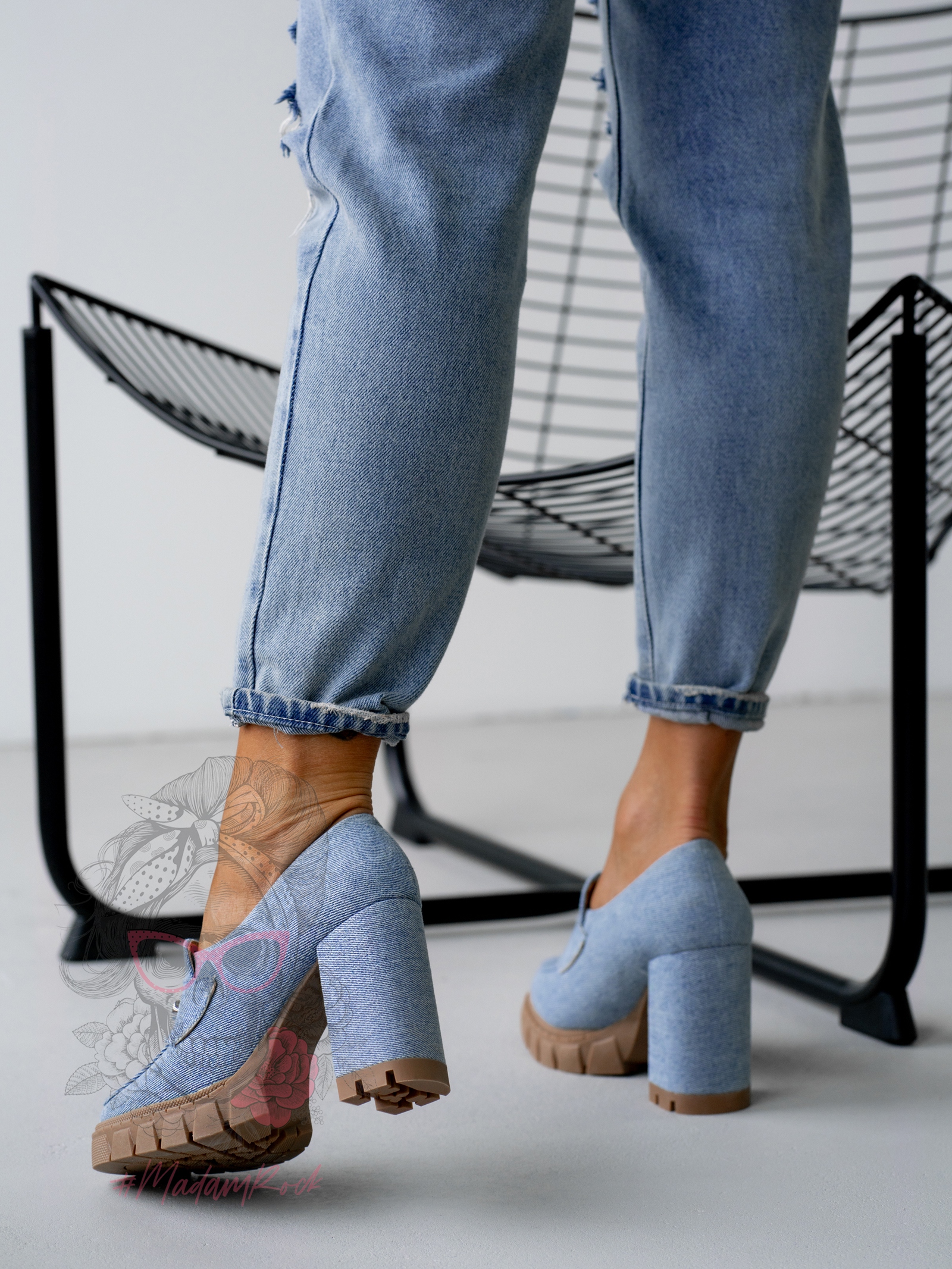 Mokasyny na słupku Madam Mollo II jeansowe