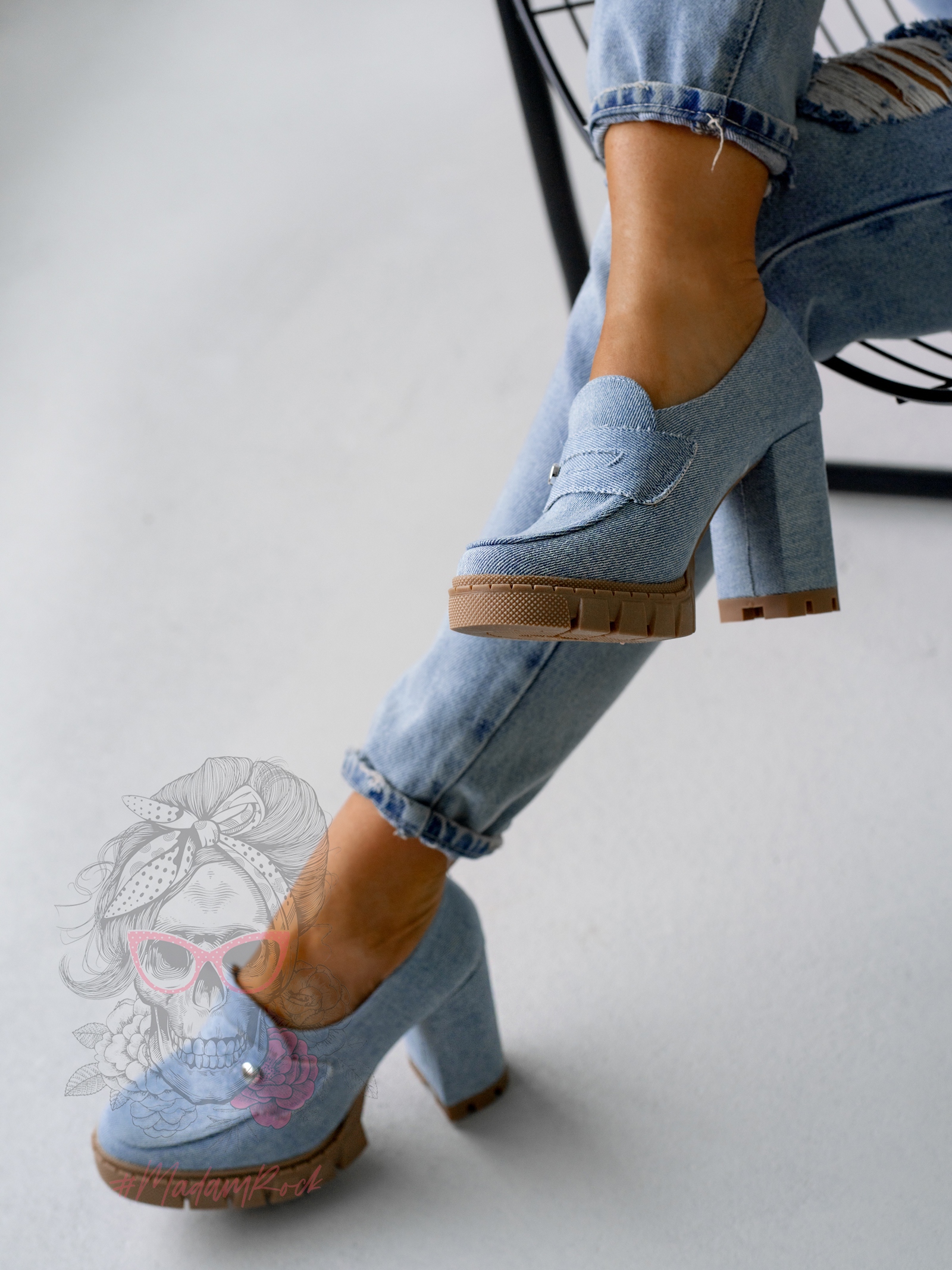 Mokasyny na słupku Madam Mollo II jeansowe