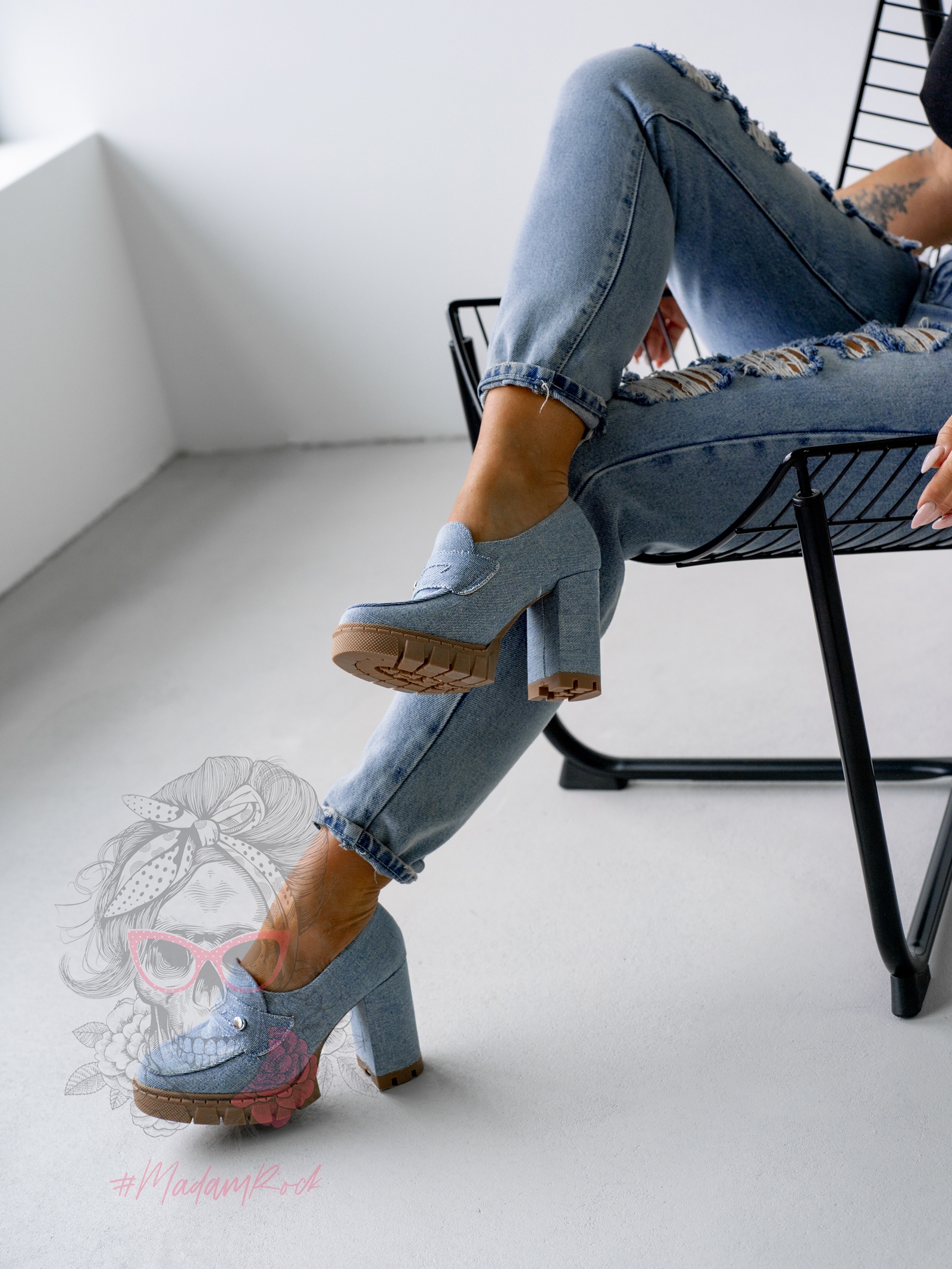 Mokasyny na słupku Madam Mollo II jeansowe