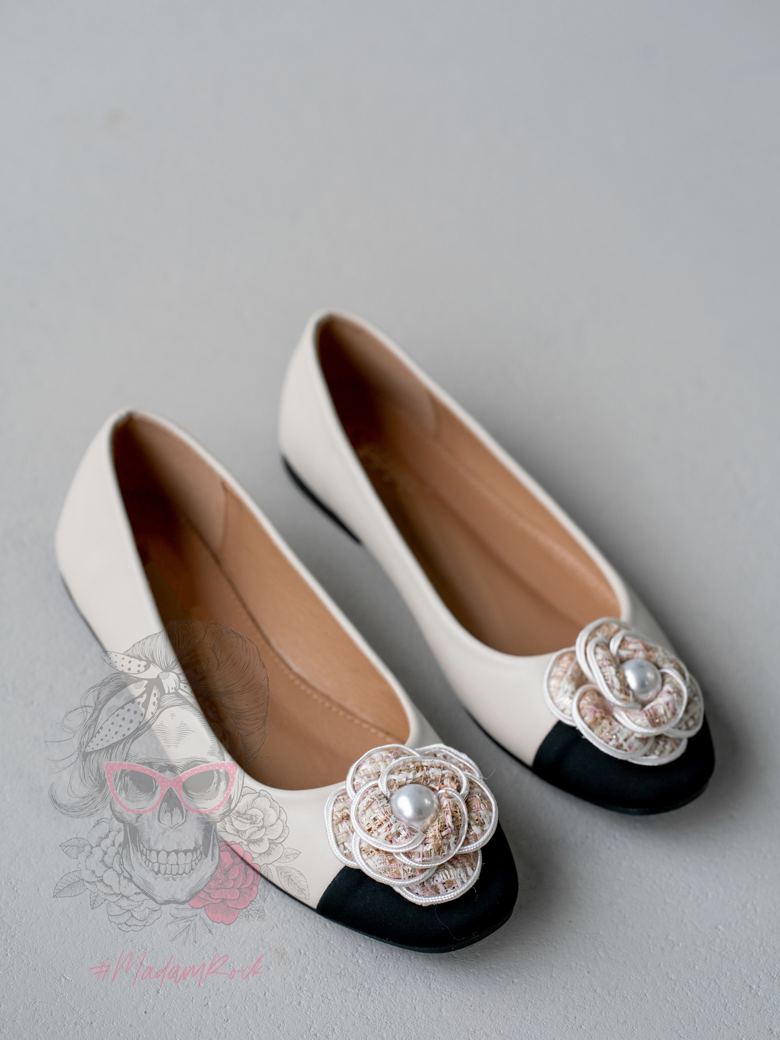 Balerinki damskie Madam NELL beżowo-czarne