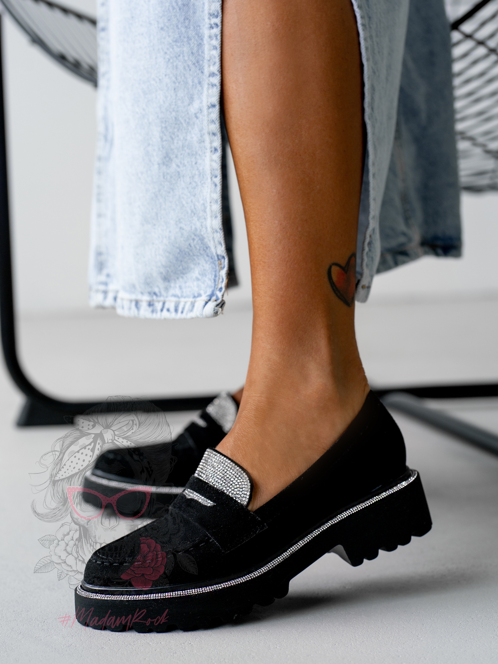 Mokasyny z cyrkoniami Madam Olio czarne