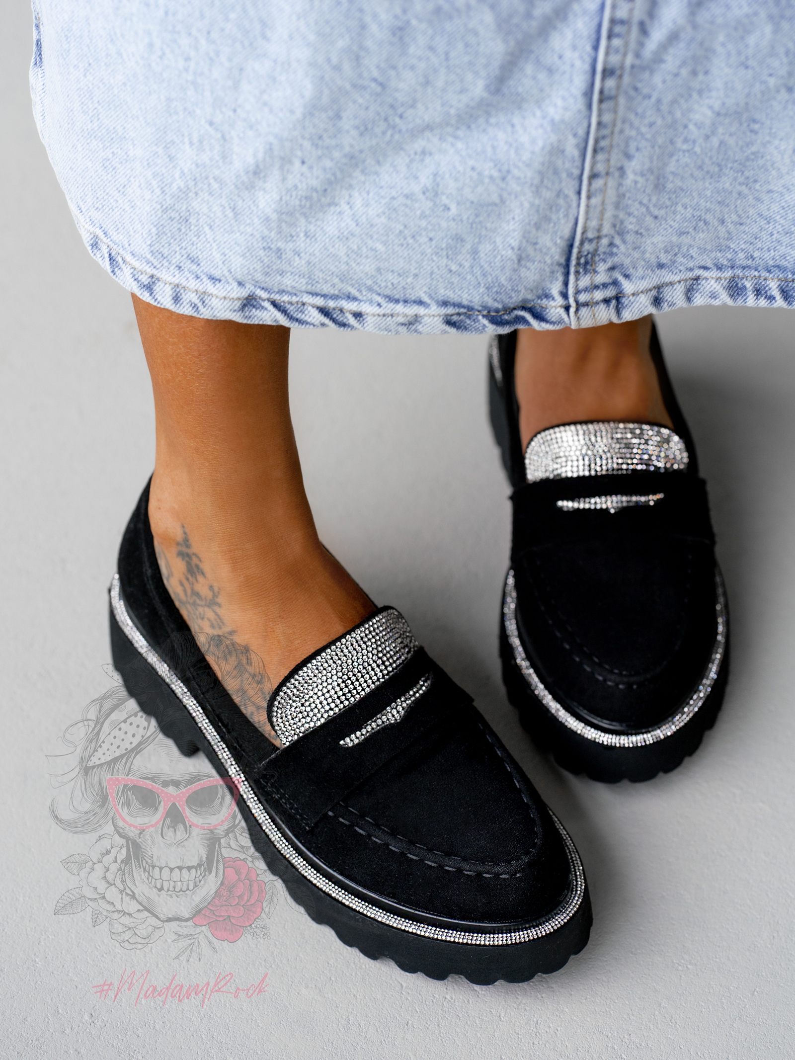 Mokasyny z cyrkoniami Madam Olio czarne Mokasyny z cyrkoniami Madam Olio czarne