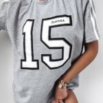 T-shirt oversize z nadrukiem 15 Ola Voga szary melanż