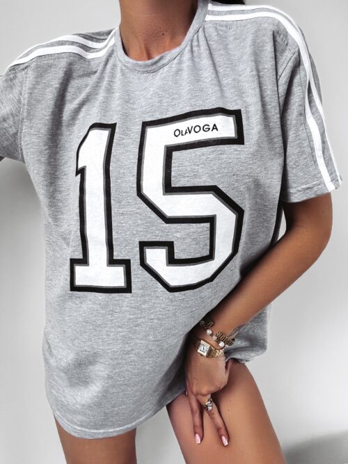 T-shirt oversize z nadrukiem 15 Ola Voga szary melanż