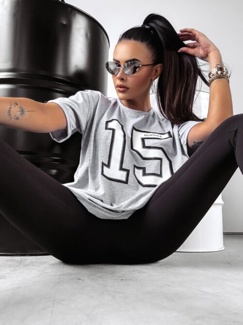 T-shirt oversize z nadrukiem 15 Ola Voga szary melanż