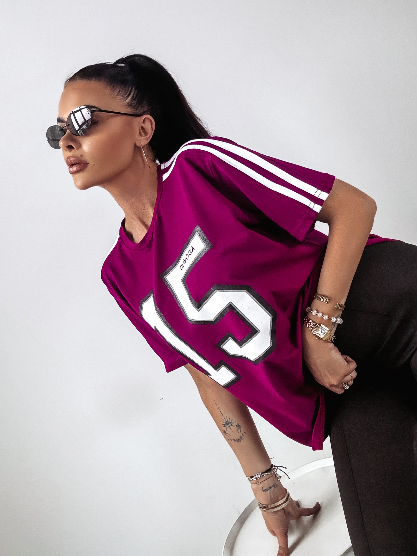T-shirt oversize z nadrukiem 15 Ola Voga bordowy T-shirt oversize z nadrukiem 15 Ola Voga bordowy