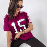 T-shirt oversize z nadrukiem 15 Ola Voga bordowy