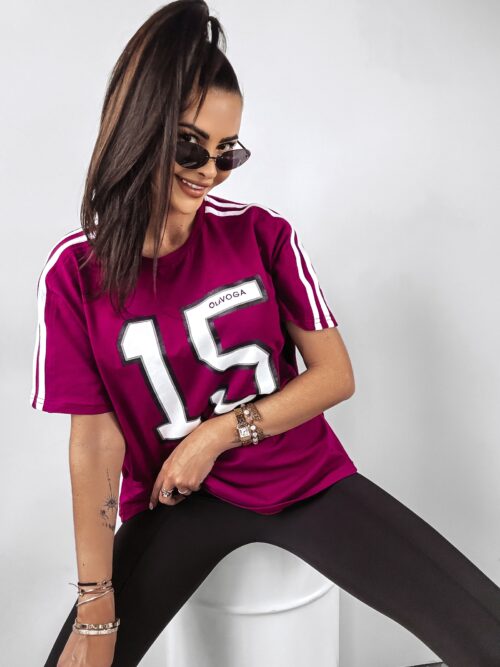 T-shirt oversize z nadrukiem 15 Ola Voga bordowy