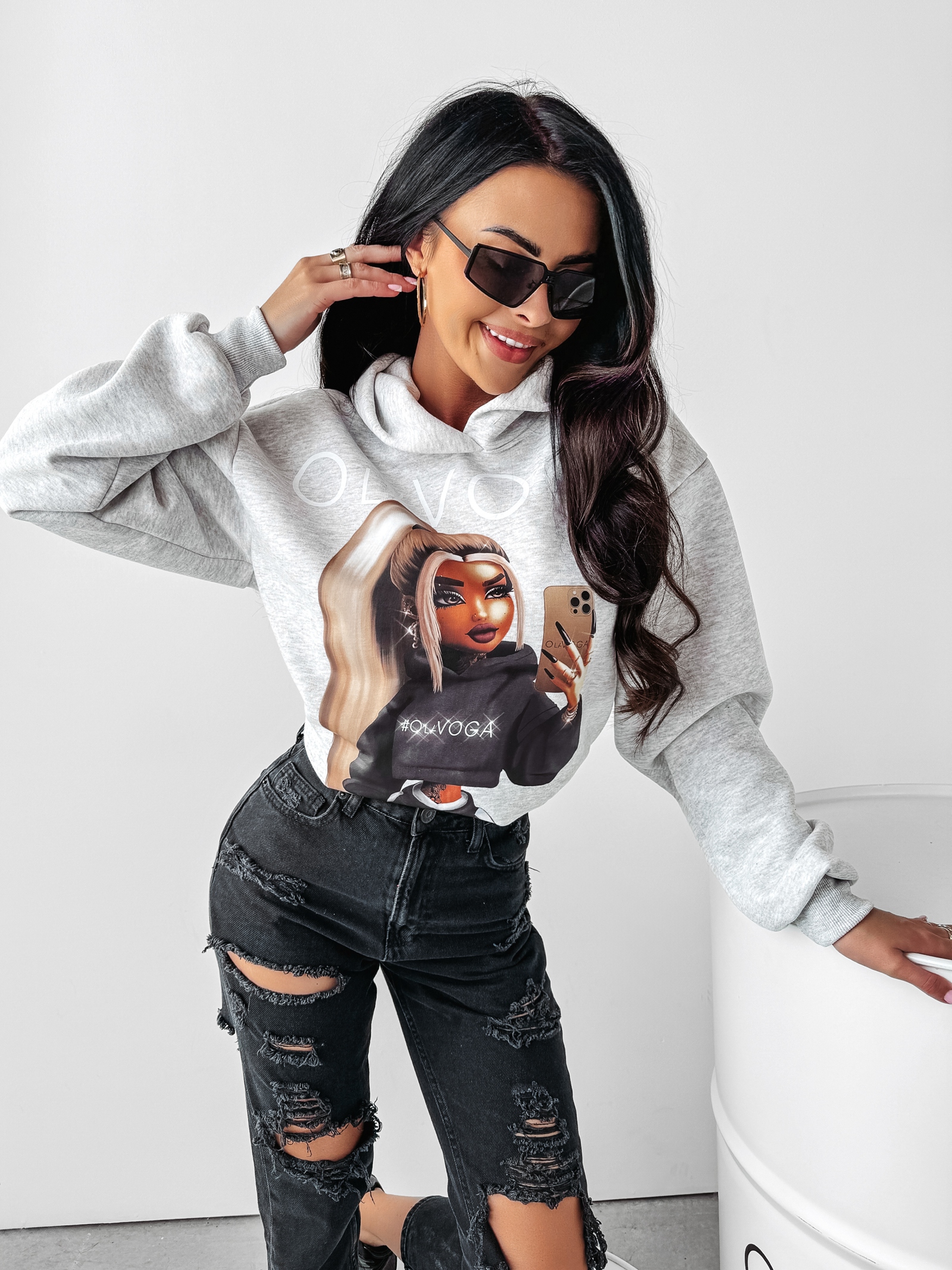 Bluza z kapturem Megan Ola Voga szara