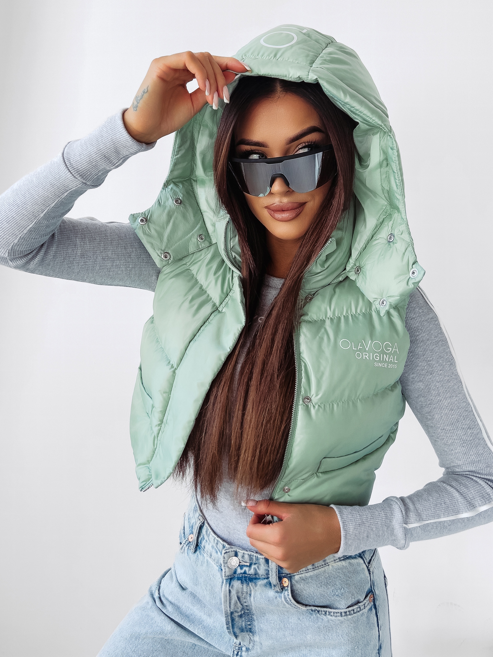 Kamizelka puchowa z kapturem Bali Ola Voga miętowa