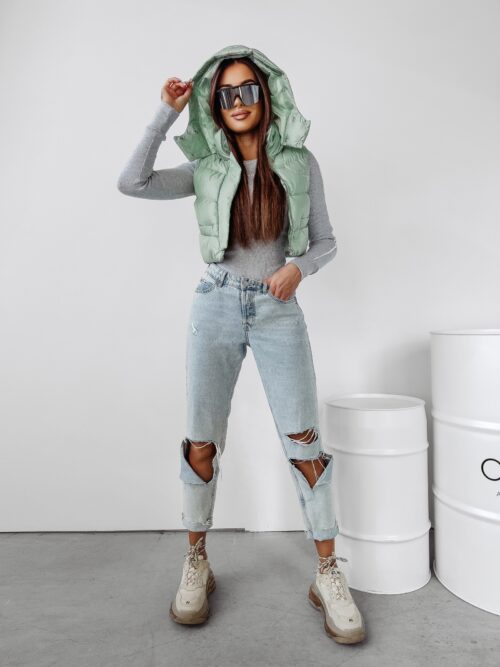 Kamizelka puchowa z kapturem Bali Ola Voga miętowa