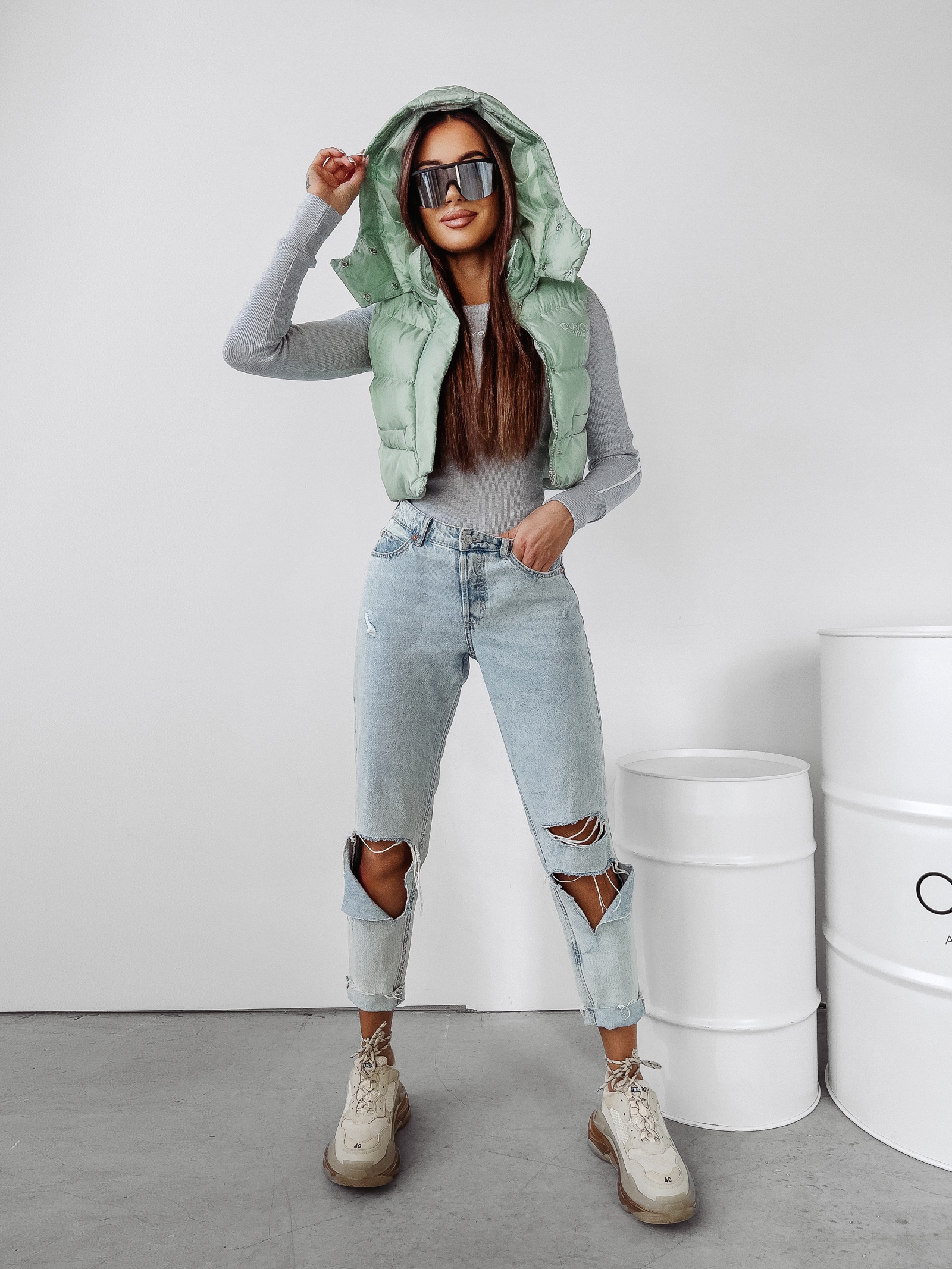 Kamizelka puchowa z kapturem Bali Ola Voga miętowa