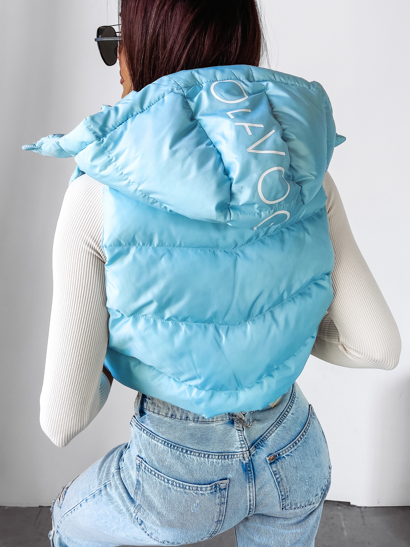 Kamizelka puchowa z kapturem Bali Ola Voga błękitna