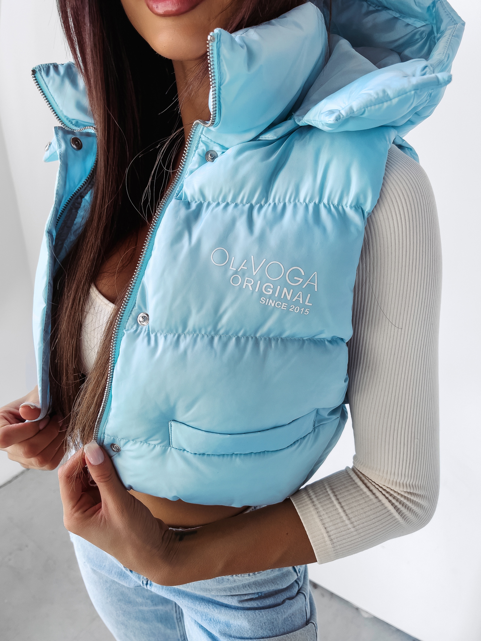 Kamizelka puchowa z kapturem Bali Ola Voga błękitna