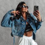 Kurtka/katana oversize jeansowa Korto Ola Voga średni niebieski