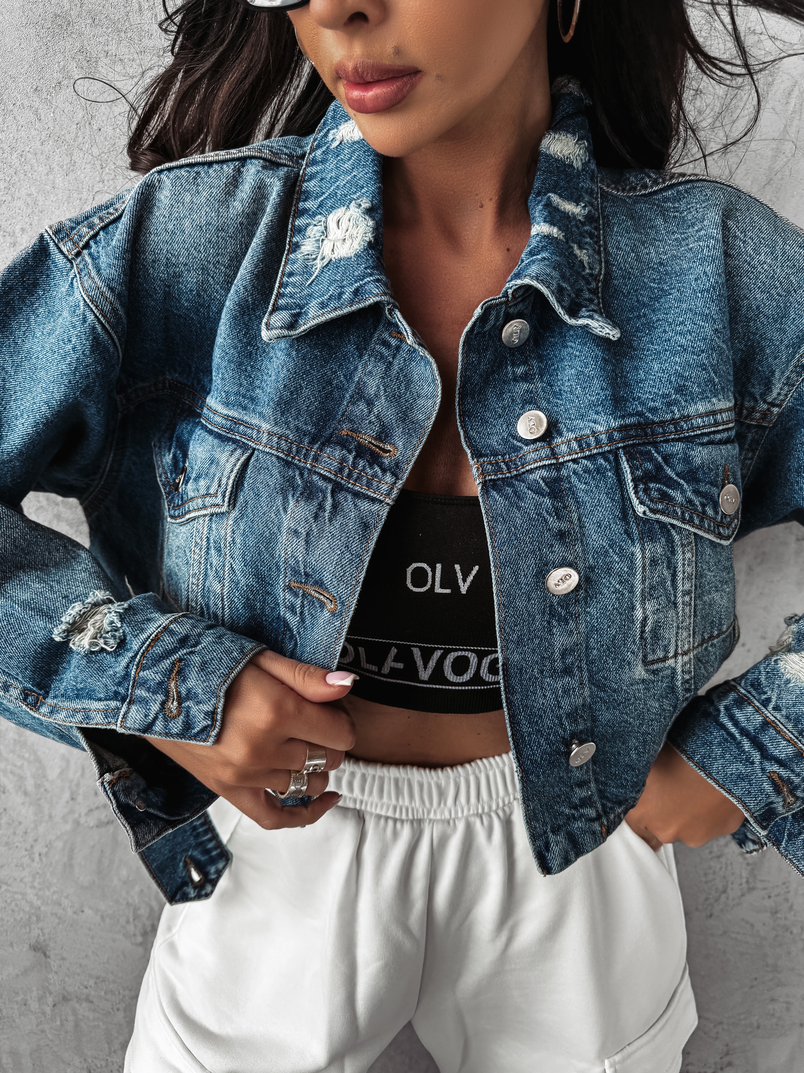 Kurtka/katana oversize jeansowa Korto Ola Voga średni niebieski Kurtka/katana oversize jeansowa Korto Ola Voga średni niebieski