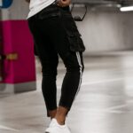 Spodnie jeansowe męskie cargo FLISS OLAVOGA czarne