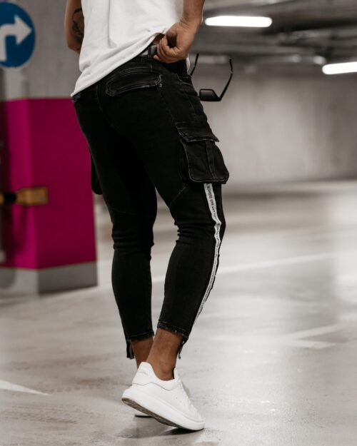 Spodnie jeansowe męskie cargo FLISS OLAVOGA czarne