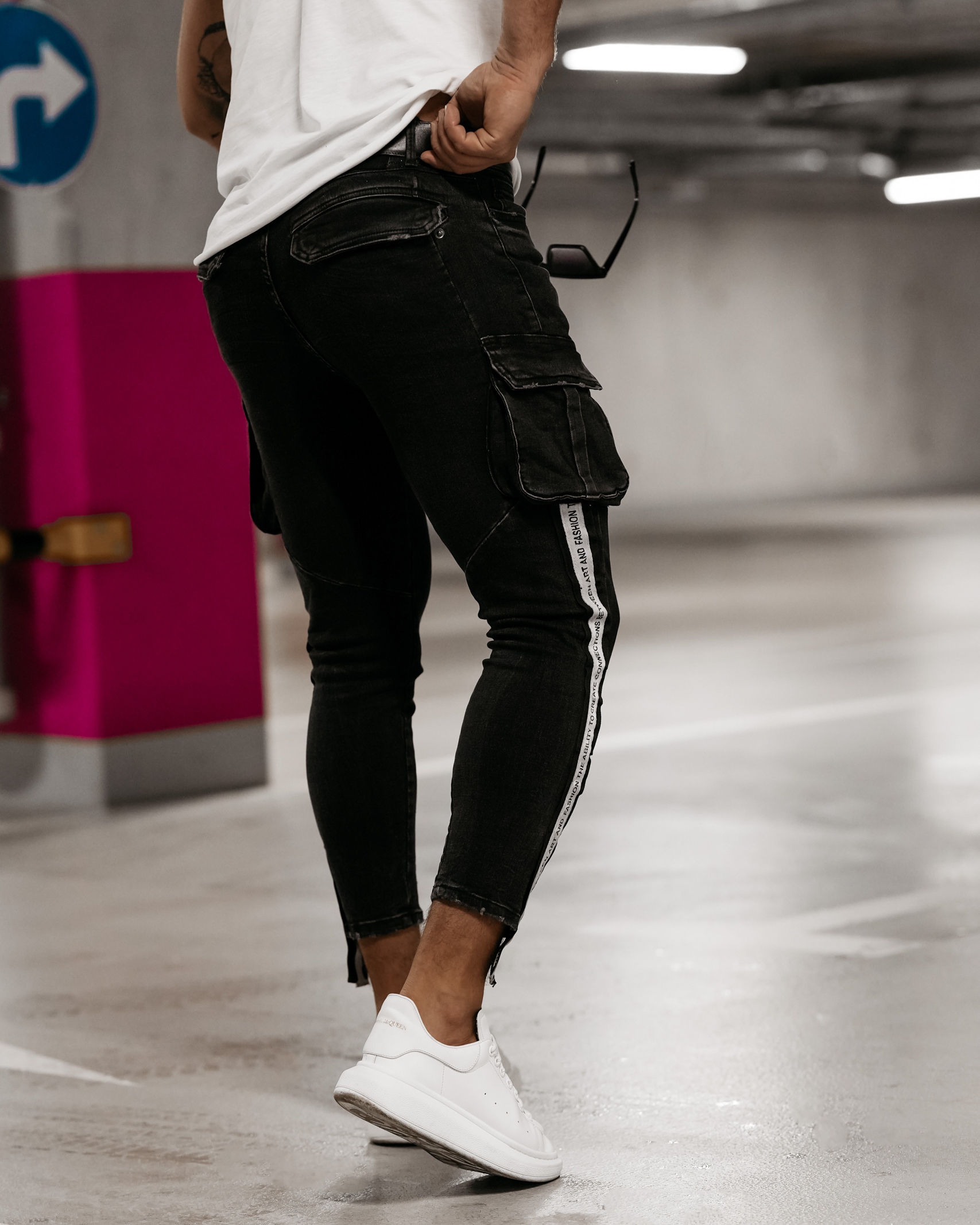 Spodnie jeansowe męskie cargo FLISS OLAVOGA czarne Spodnie jeansowe męskie cargo FLISS OLAVOGA czarne